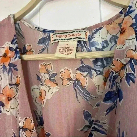 Flying Tomato 🍅 purple floral maxi dress cinched waist V-neck Small flutter - Picture 5 of 10